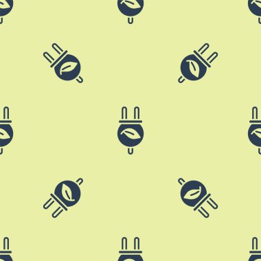 Yaprak simgesindeki Mavi Elektrik kaydediciliği sarı arkaplandaki kusursuz deseni izole etti. Elektrik tasarrufu. Çevresel koruma. Biyolojik enerji. Vektör