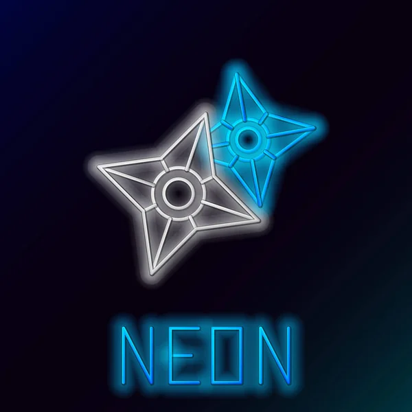 Glödande Neon Linje Japanska Ninja Shuriken Ikon Isolerad Svart Bakgrund — Stock vektor