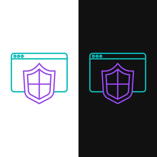 Line Browser Mit Schildsymbol Isoliert Auf Weißem Und Schwarzem Hintergrund — Stockvektor