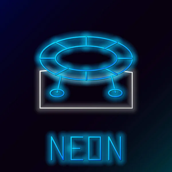 Glödande Neon Line Hoppa Studsmatta Ikon Isolerad Svart Bakgrund Färgstarkt — Stock vektor
