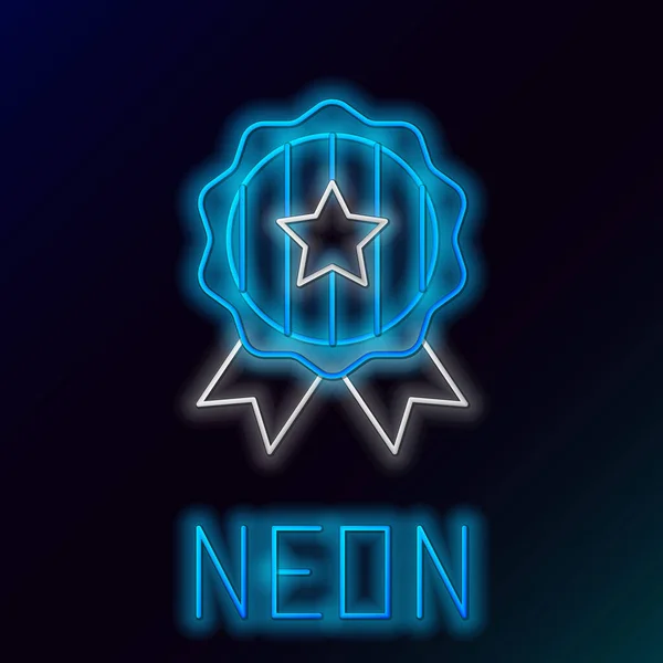 Ligne Brillante Néon Médaille Avec Icône Étoile Isolée Sur Fond — Image vectorielle