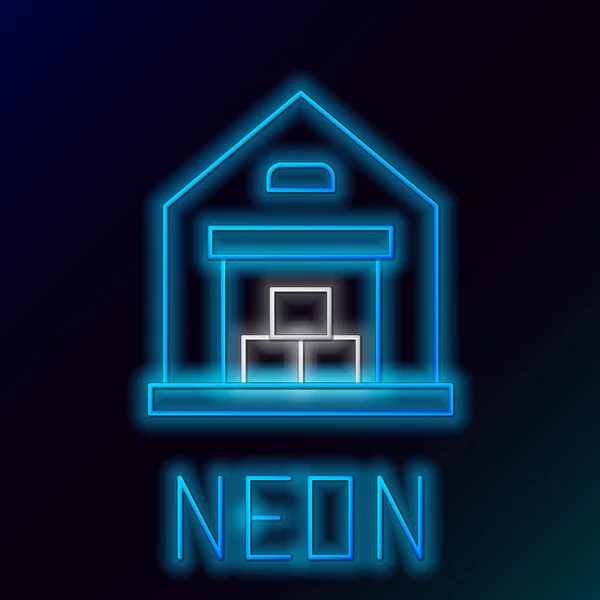 Gloeiende Neon Lijn Pakhuis Pictogram Geïsoleerd Zwarte Achtergrond Kleurrijk Concept — Stockvector