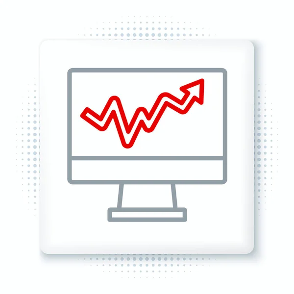 线型计算机监视器 图形图标在白色背景上隔离 报告文本文件图标 会计标志 五彩缤纷的概念 — 图库矢量图片
