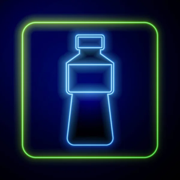 Zářící Neon Láhev Vody Ikona Izolované Modrém Pozadí Nápis Sodovkou — Stockový vektor
