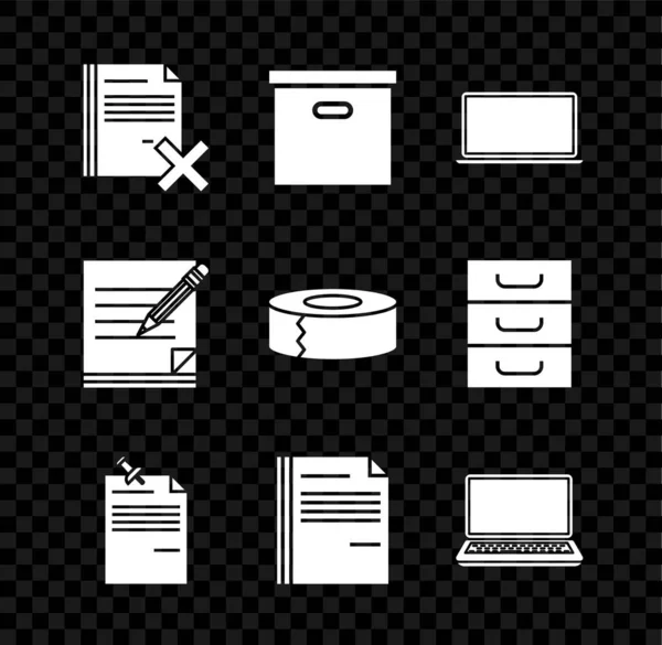 Conjunto Borrar Documento Archivo Caja Cartón Ordenador Portátil Nota Papel — Archivo Imágenes Vectoriales