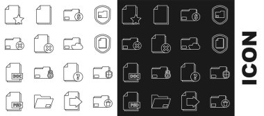 Silme dizini, Belge koruması, konsept, Finans belgesi, dosya, yıldız ve Bulut depolama metin simgesini ayarla. Vektör