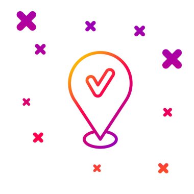 Beyaz arkaplanda işaretleme simgesi izole edilmiş renk çizgisi haritası pimi. Navigasyon, işaret, konum, harita, GPS, yön, yer, pusula, arama konsepti. Kademeli rastgele dinamik şekiller. Vektör.