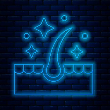 Parlayan neon hattı. Saç bakımı için gerekli organik yağ. Duvarın arkasında izole edilmiş bir ikon. Saç yağı uzuyor. Vektör