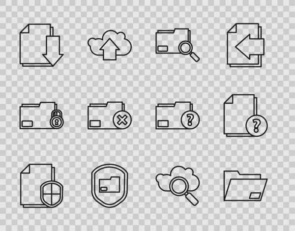 Установка Линии Концепция Защиты Документов Папка Поиск Загрузка Удаление Облачные — стоковый вектор