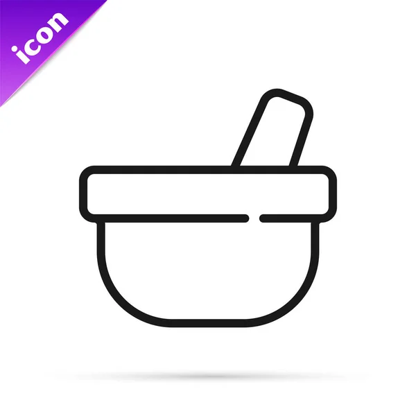 Black Line Mortar Pestle Icon Isolated White Background Vector — Stock Vector