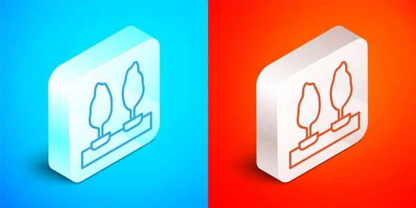 Isometric Line Trees Icon Isolated Blue Red Background Forest Symbol — Stock Vector