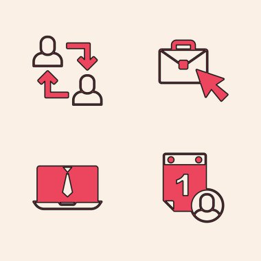 Set Zamanı Yönetimi, Proje Ekibi Üssü, Çevrimiçi Çalışma ve Görüntülü Sohbet Konferansı simgesi. Vektör