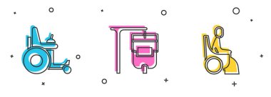 Elektrikli sandalye, serum torbası ve kadın ikon olsun. Vektör