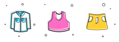 Gömlek, atlet ve etek simgesini ayarla. Vektör