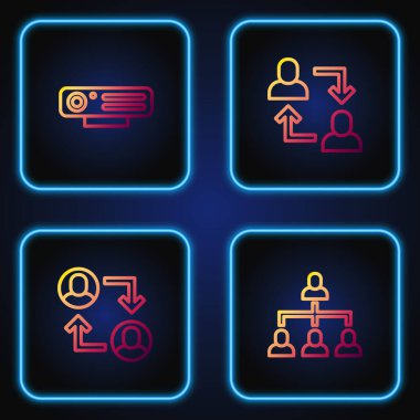 Hiyerarşi organizasyon şeması, Proje ekibi üssü, web kamerası ve... Renk simgeleri. Vektör