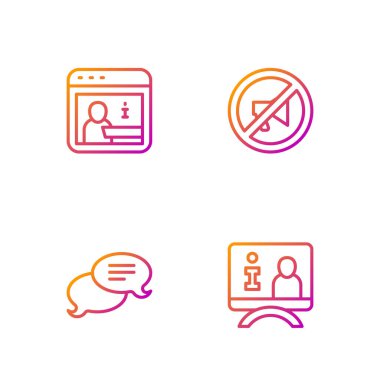 Satır televizyon raporu, konuşma balonu sohbeti, bilgi ve sansürlü pul. Renk simgeleri. Vektör