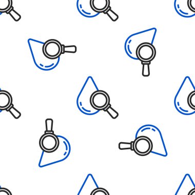 Damla ve büyüteç simgesi beyaz arka planda izole edilmiş kusursuz desen. Renkli taslak konsepti. Vektör