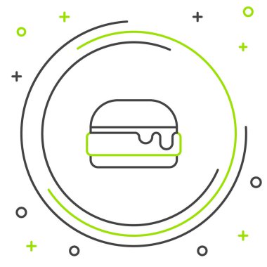 Çizgi Burger simgesi beyaz arkaplanda izole edildi. Hamburger ikonu. Çizburger sandviç tabelası. Fast food menüsü. Renkli taslak konsepti. Vektör