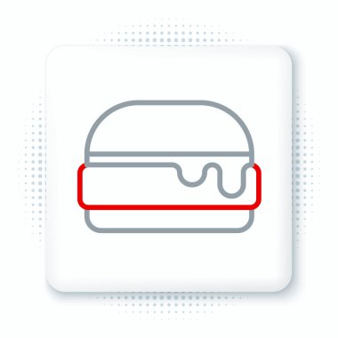 Çizgi Burger simgesi beyaz arkaplanda izole edildi. Hamburger ikonu. Çizburger sandviç tabelası. Fast food menüsü. Renkli taslak konsepti. Vektör