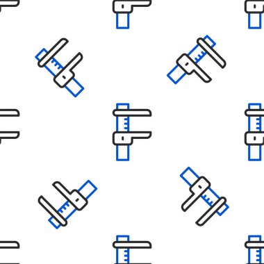Çizgi Calliper veya kalibre ve ölçek simgesi beyaz arkaplanda izole edilmiş kusursuz desen. Hassas ölçüm aletleri. Renkli taslak konsepti. Vektör