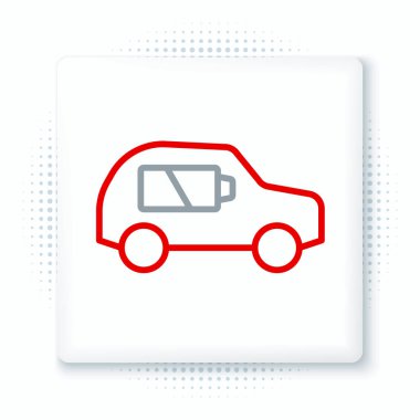 Elektrik hattı arabası ve elektrik kablosu şarj ikonu beyaz arka planda izole edildi. Yenilenebilir ekolojik teknolojiler. Renkli taslak konsepti. Vektör