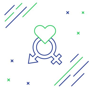 Beyaz arkaplanda çizgi cinsiyet simgesi izole edildi. Erkek ve kadın sembolleri. Seks sembolü. Renkli taslak konsepti. Vektör