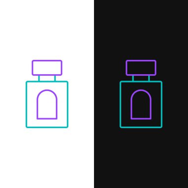 Çizgi traş losyonu simgesi beyaz ve siyah arkaplanda izole edilmiş. Parfüm spreyi ikonu. Erkek parfüm şişesi. Renkli taslak konsepti. Vektör