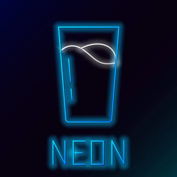 Leuchtendes Neon-Linienglas mit Wassersymbol auf schwarzem Hintergrund. Sodaglas vorhanden. Buntes Rahmenkonzept. Vektor — Stockvektor