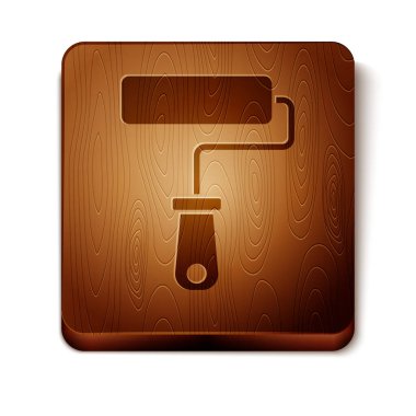 Beyaz arkaplanda kahverengi boya fırçası ikonu izole edildi. Tahta kare düğme. Vektör