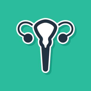 Mavi Dişi Üreme Sistemi simgesi yeşil arka planda izole edildi. Anatomi. Jinekoloji. Kadın sağlığı. Vektör