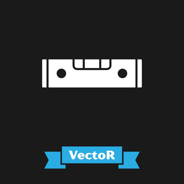 Weißes Baublasensymbol isoliert auf schwarzem Hintergrund. Waterpas, Messgerät, Messgeräte. Vektor — Stockvektor
