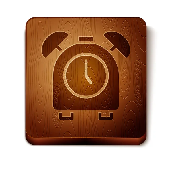 Brown Alarm clock icon isolated on white background. Wake up, get up concept. Time sign. Wooden square button. Vector — Stock Vector