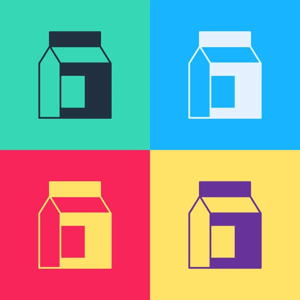 Pop art Paquet de papier pour icône de lait isolé sur fond de couleur. Signe de paquet de lait. Vecteur — Image vectorielle