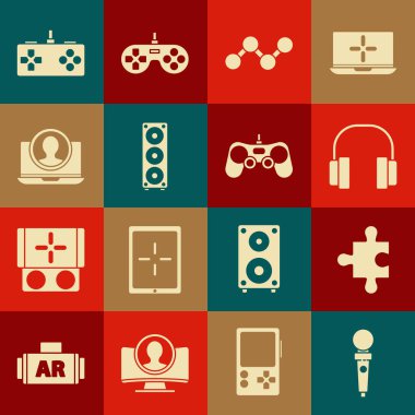 Oyun makinesi, yapboz parçası, kulaklıklar, paylaşımlar, ses sistemi hoparlörleri, hesap ekranı, Gamepad ve simge oluşturma için Joystick 'i ayarlayın. Vektör