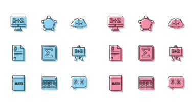Çizgi üçgen matematiğini, yazı tahtasını, grafiğini, çizelgesini, diyagramını, insan beynini, geometrik şekil karesini, hesap makinesini, sonsuzluk ve küre simgesini ayarla. Vektör