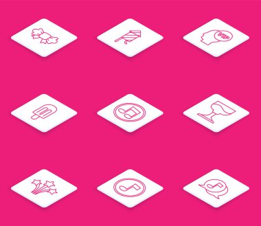 Çizgi papyon, Firework roketi, Vip kafanın içinde, dondurma, müzik notası, ton, kokteyl ve ikon. Vektör