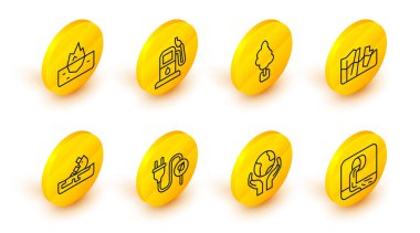 Atık Su Hattı, Dünya 'yı tutan Eller, Elektrik prizi yaprağı, enkaz petrol tankeri gemisi, Buzul erimesi, Ağaç, Petrol veya benzin istasyonu ve Iceberg ikonu. Vektör