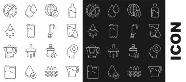 Su, su damlası, Glass, Dünya gezegeni, filtre kartuş, temiz su geri dönüşümü, yasak ve musluk ikonu. Vektör