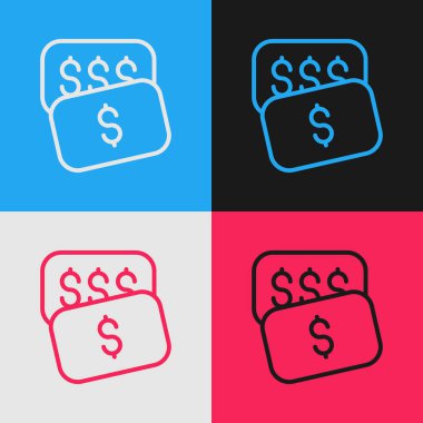 Pop sanat serisi. Renk arkaplanında dolar simgesi olan yeni fiyat etiketi. Rozet fiyatına. Dolar sembollü indirim. Reklam etiketi indirimi. Vektör
