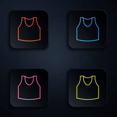 Renkli neon çizgisi Undershirt simgesi siyah arkaplanda izole edildi. Kare düğmelere simgeleri yerleştir. Vektör