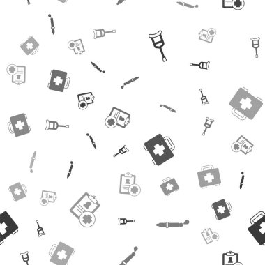 Koltuk değneklerini, koltuk değneklerini, Pipette 'i, ilk yardım çantasını ve hasta kaydını kusursuz kalıba getir. Vektör