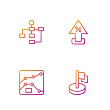 Bayrak, Grafik, grafik, diyagram, hiyerarşi organogramı ve yukarı doğru yüzde oku ayarla. Renk simgeleri. Vektör