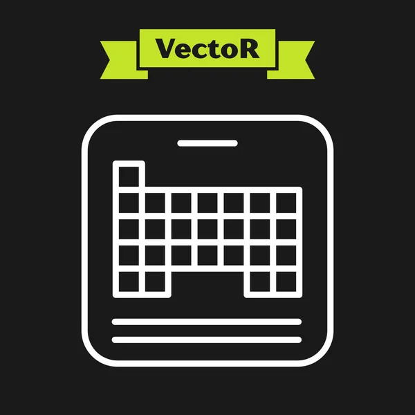 Línea blanca Tabla periódica del icono de los elementos aislados sobre fondo negro. Vector — Vector de stock