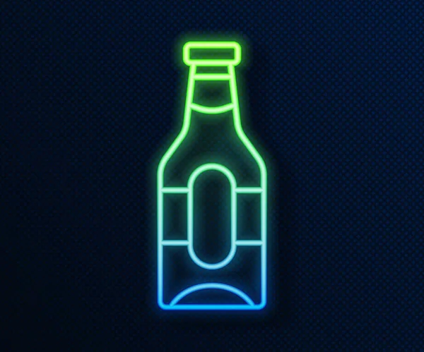 Linha de néon brilhante Ícone de garrafa de cerveja isolado no fundo azul. Vetor — Vetor de Stock