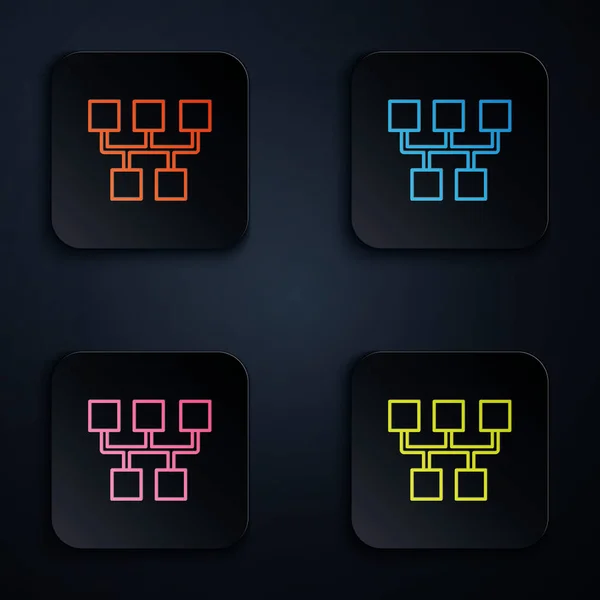 Színes neon vonal Gear Alakváltó ikon elszigetelt fekete háttér. Adás ikon. Állítsa ikonok négyzet gombok. Vektor — Stock Vector