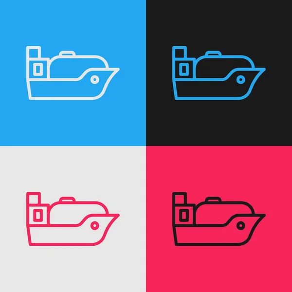 Pop art line Oil tanker ship icon isolated on color background. Vector — Stock Vector