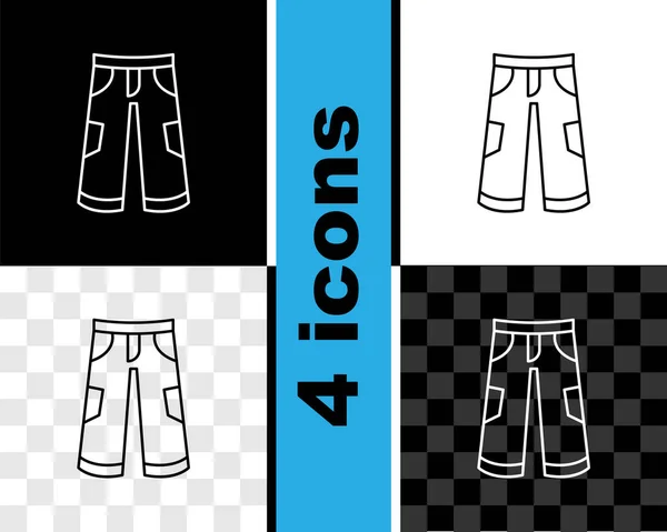 Set line Pants icon isolated on black and white, transparent background. Trousers sign. Vector — Stock Vector