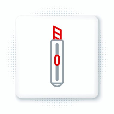 Kırtasiye bıçağı simgesi beyaz arkaplanda izole edildi. Ofis kâğıt kesicisi. Renkli taslak konsepti. Vektör.