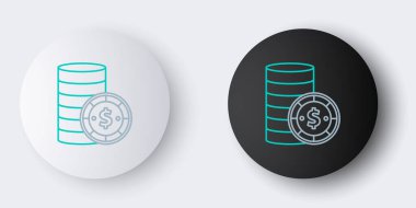 Dolar sembollü çizgi kumarhane çipi gri arka planda izole edilmiş. Kumarhane kumarı. Renkli taslak konsepti. Vektör.