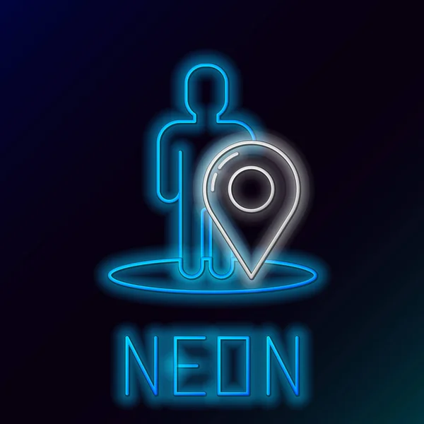 Glowing Neon Line Map Marker Silhouette Person Icon Isolated Black — Stock Vector